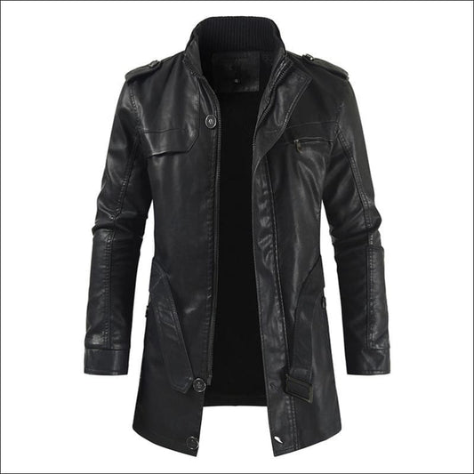 Men’s Faux Leather Coat with Stand Collar Style Black / L