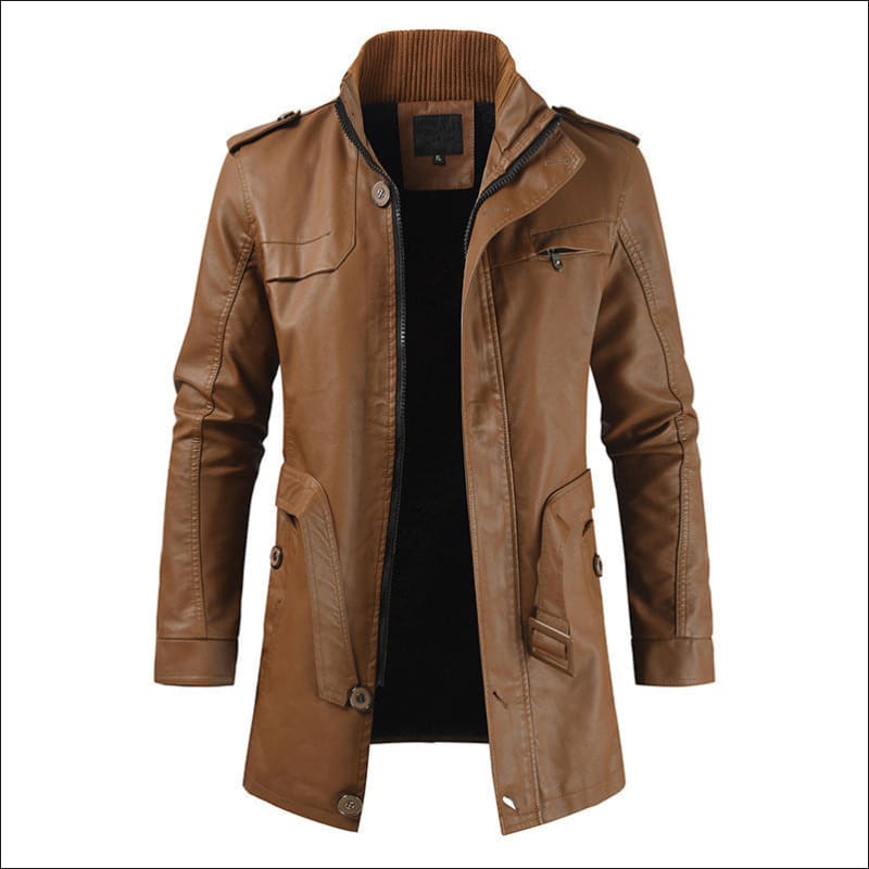 Men’s Faux Leather Coat with Stand Collar Style Light