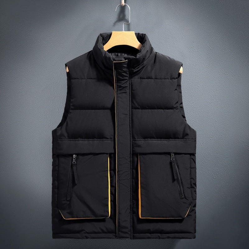 Mens Quilted Fleece-lined Warm Cotton Gilet Light Gray