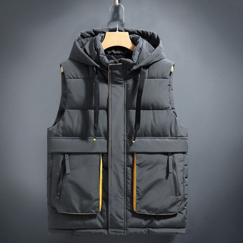 Mens Quilted Fleece-lined Warm Cotton Gilet Light Gray