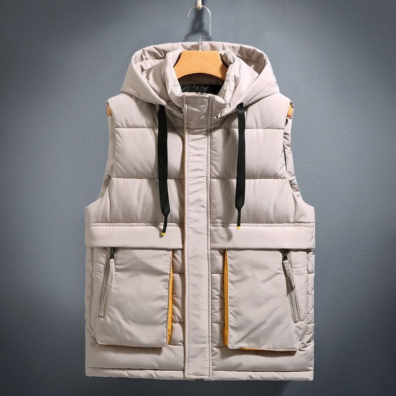 Mens Quilted Fleece-lined Warm Cotton Gilet Light Gray