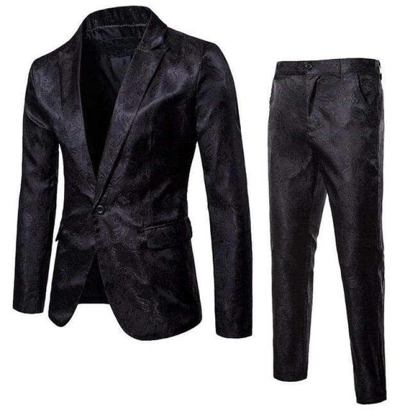 Mens Paisley Suit Single Breasted Tuxedo Blazer black / M