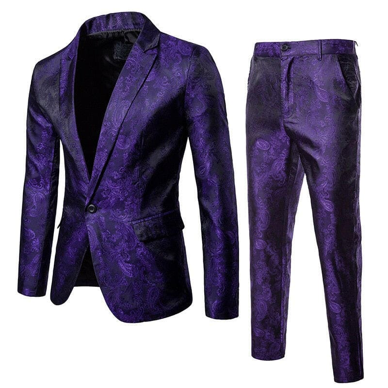 Mens Paisley Suit Single Breasted Tuxedo Blazer