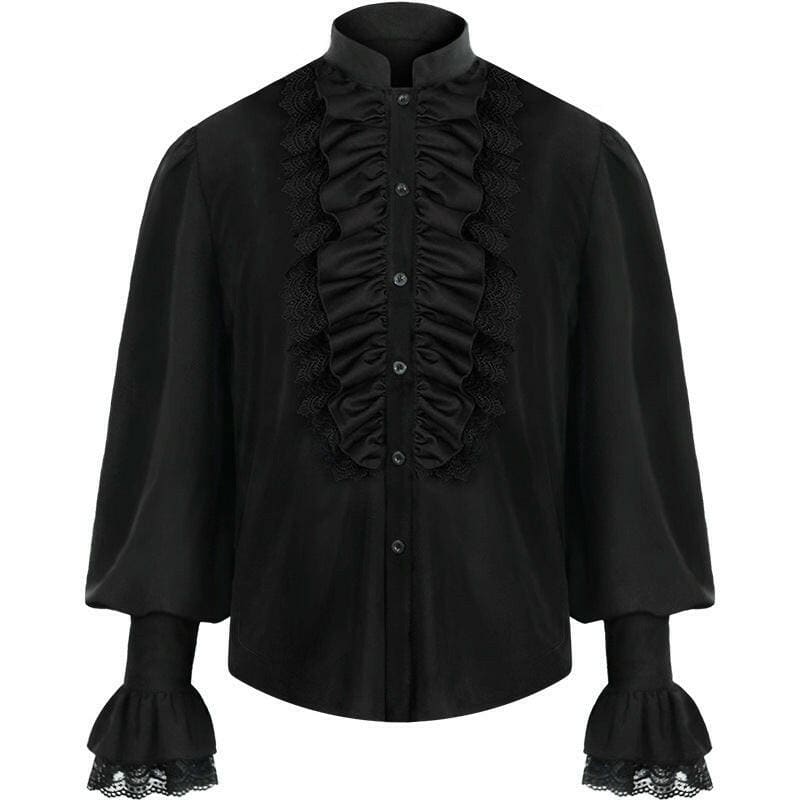 Men’s Pleated Pirate Shirt Medieval Renaissance Top Black