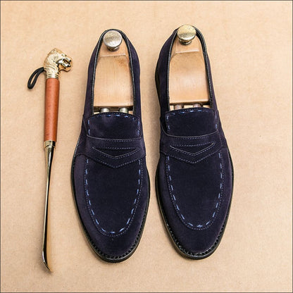 Men’s Pointed Toe Casual Suede Moccasins for Style Blue / 4