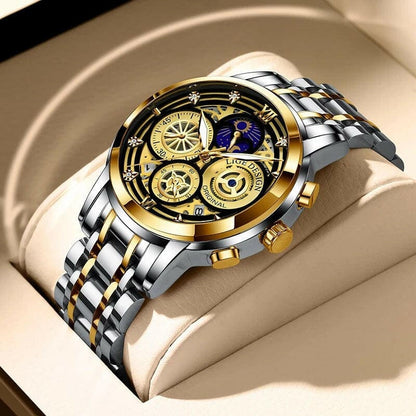 Mens Quartz Skeleton Waterproof Multifunctional Watch