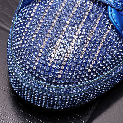 Sparkly blue baseball cap covered in rhinestones or sequins.