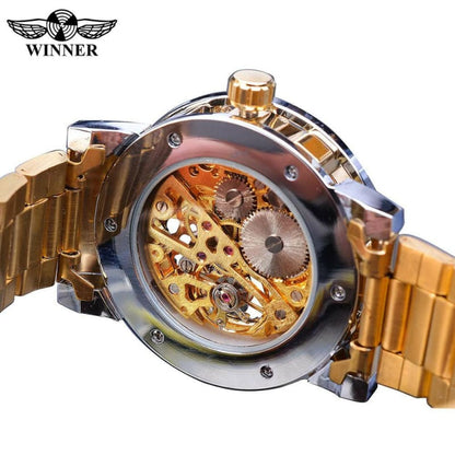 Mens Rhinestone Roman Analog Skeleton Luminous Watch