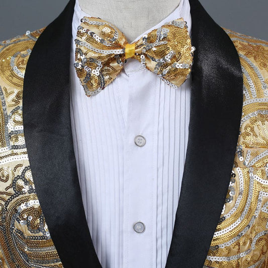 Mens Sequin Paisley Suit Jacket with Bow Tie