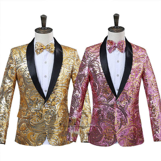 Mens Sequin Paisley Suit Jacket with Bow Tie