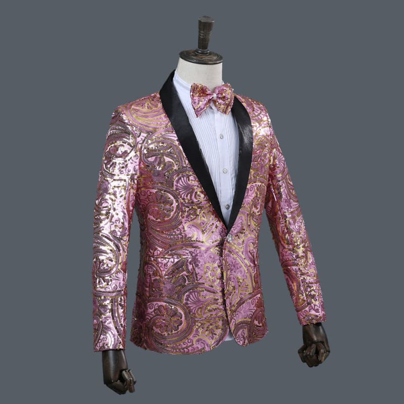 Mens Sequin Paisley Suit Jacket with Bow Tie