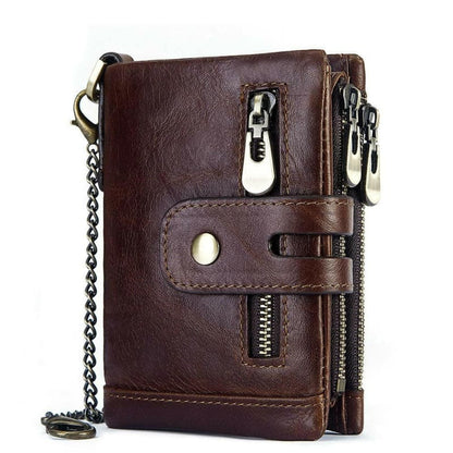 Mens Genuine Leather Wallet With Zip And Chain Detail