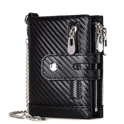 Mens Genuine Leather Wallet With Zip And Chain Detail