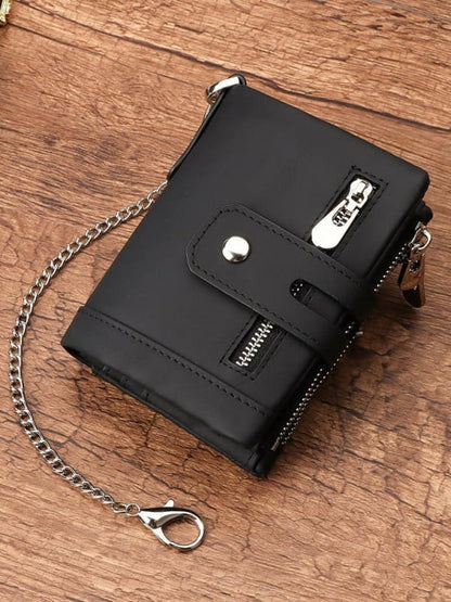 Mens Genuine Leather Wallet With Zip And Chain Detail