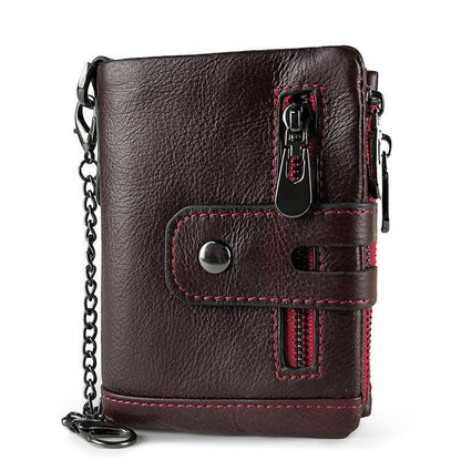 Mens Genuine Leather Wallet With Zip And Chain Detail