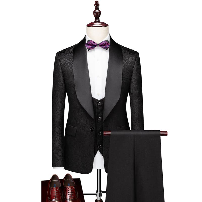 Mens Slim Fit Groom Wedding 3 Piece Suit Set Black / M