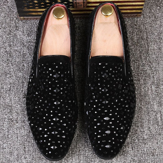 Mens Studded Slip On Smart Loafer Style Shoe - A Black / 37