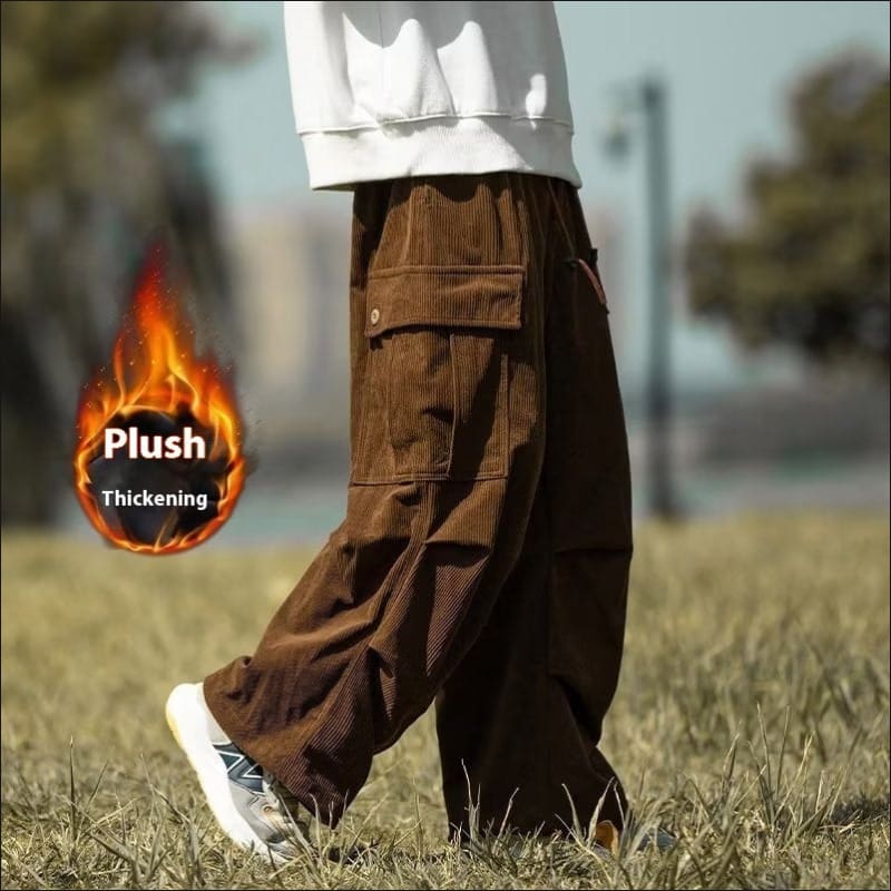 Stylish Wide-Leg Corduroy Cargo Pants for Men