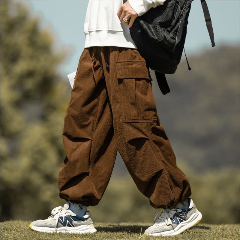 Stylish Wide-Leg Corduroy Cargo Pants for Men