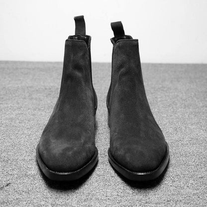 Pair of black suede Chelsea boots.