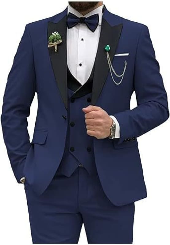 Mens Three-Piece Slim Fit Suit in 11 Colors Navy Blue / XS