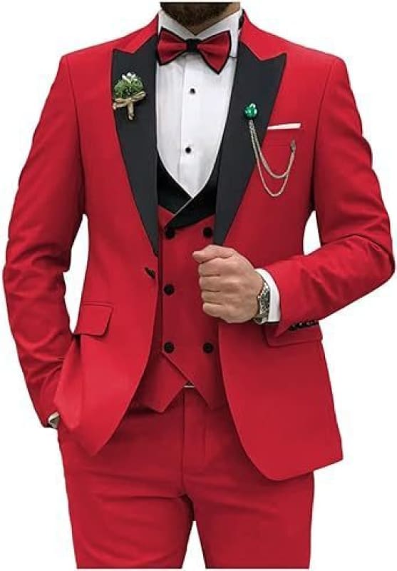 Mens Three-Piece Slim Fit Suit in 11 Colors Red / XS