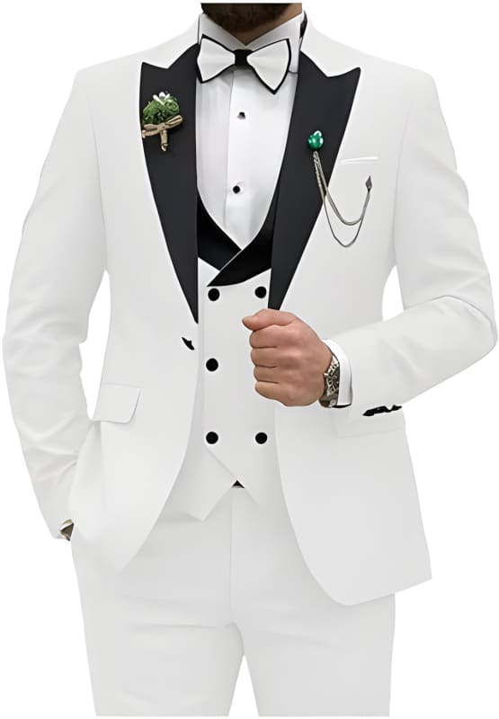 Mens Three-Piece Slim Fit Suit in 11 Colors White / XS