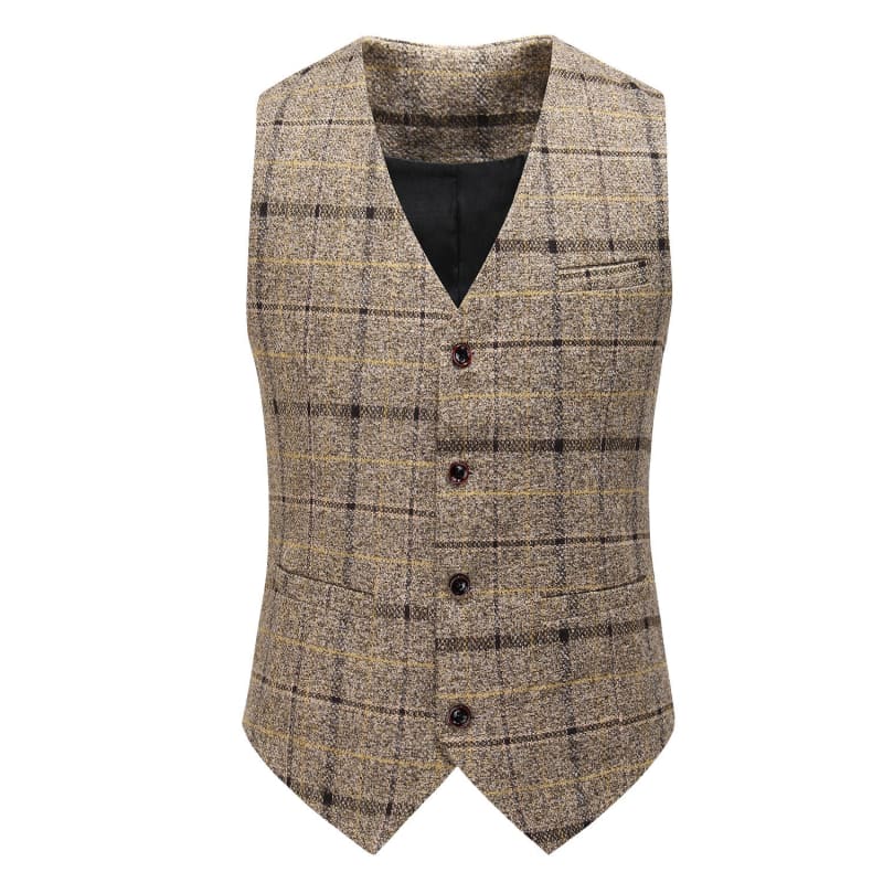 Men’s Three-Piece Slim-Fitting English Style Checked Suit