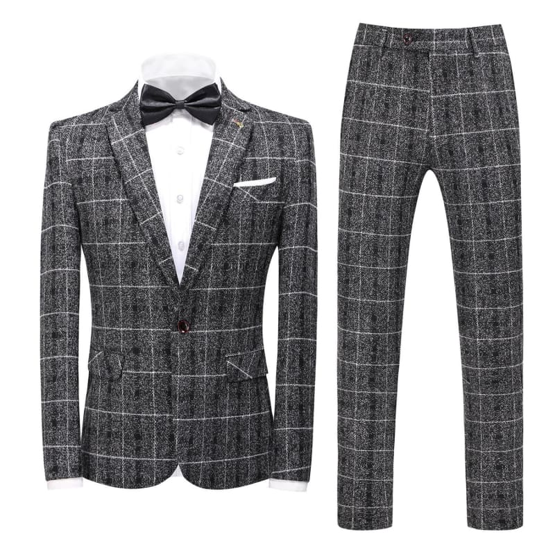 Men’s Three-Piece Slim-Fitting English Style Checked Suit