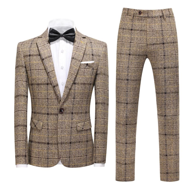 Men’s Three-Piece Slim-Fitting English Style Checked Suit