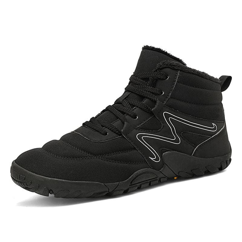 Black high-top athletic sneaker with a distinctive zigzag design on the side.