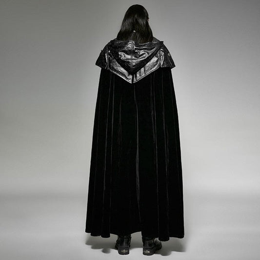 Long black cloak or cape with a shiny collar worn by a figure facing away from the camera.