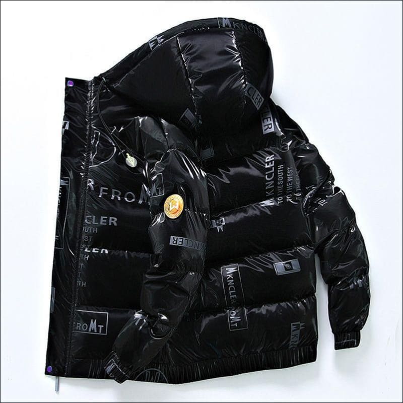 Men’s Winter Hooded Shiny Padded Bubble Coat Black / M