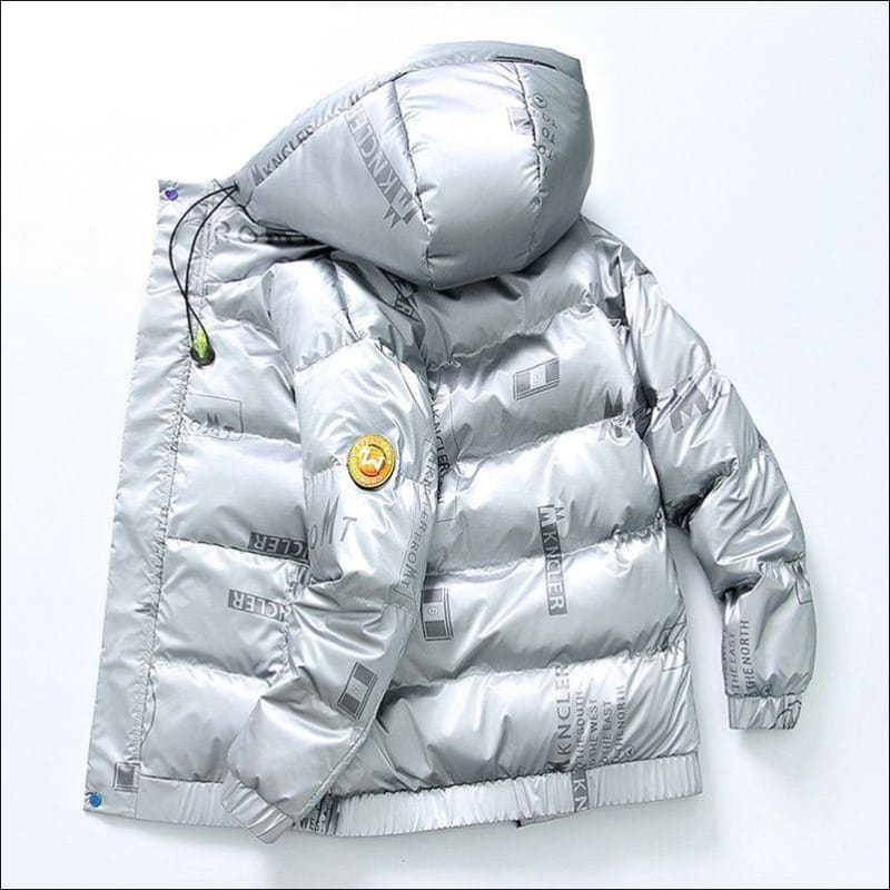 Men’s Winter Hooded Shiny Padded Bubble Coat silver grey / M