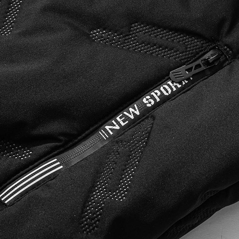 Black sports glove with ’NEW SPORT’ text and a zipper.