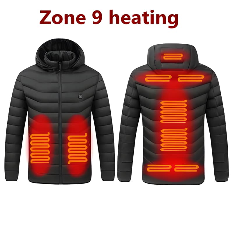 Mens Winter Warm USB Heated Jacket Waterproof 9 Areas