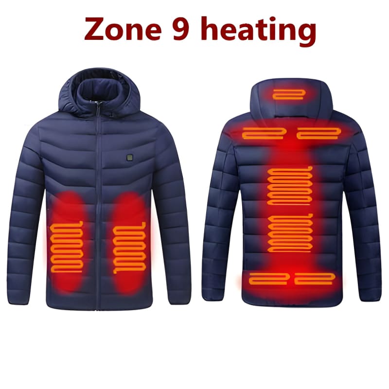 Mens Winter Warm USB Heated Jacket Waterproof 9 Areas