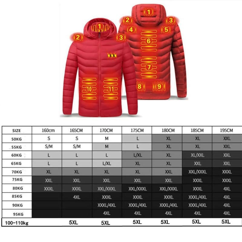 Mens Winter Warm USB Heated Jacket Waterproof