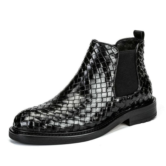 Men’s Woven Pattern Short Boots for Stylish Appeal Black