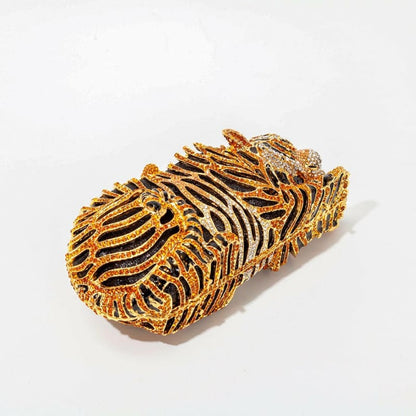 Metal Bling RhinestoneTiger Evening Luxury Clutch Bag