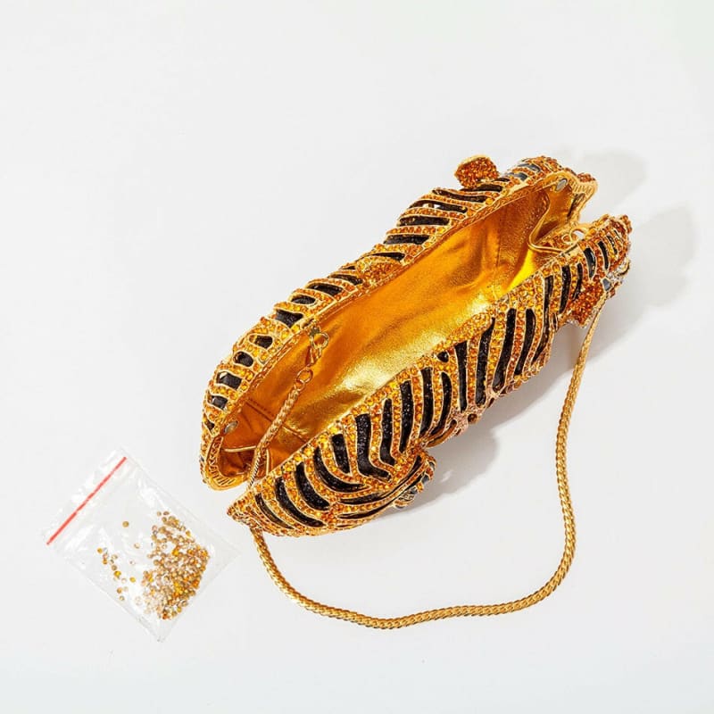 Metal Bling RhinestoneTiger Evening Luxury Clutch Bag