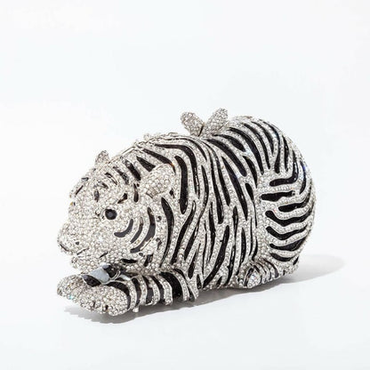 Metal Bling RhinestoneTiger Evening Luxury Clutch Bag