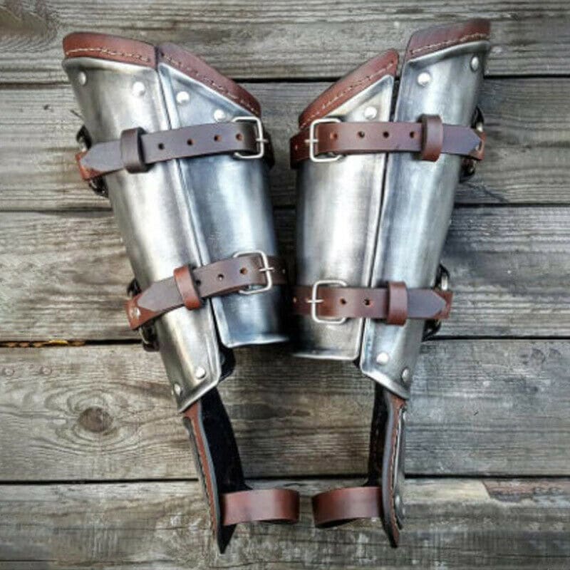 Metallic Buckle Hand Guard Gauntlets for Reenactment Silver