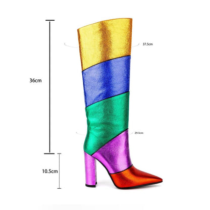 Metallic Rainbow Pride Colour Pointed Toe Chunky Heel Mid