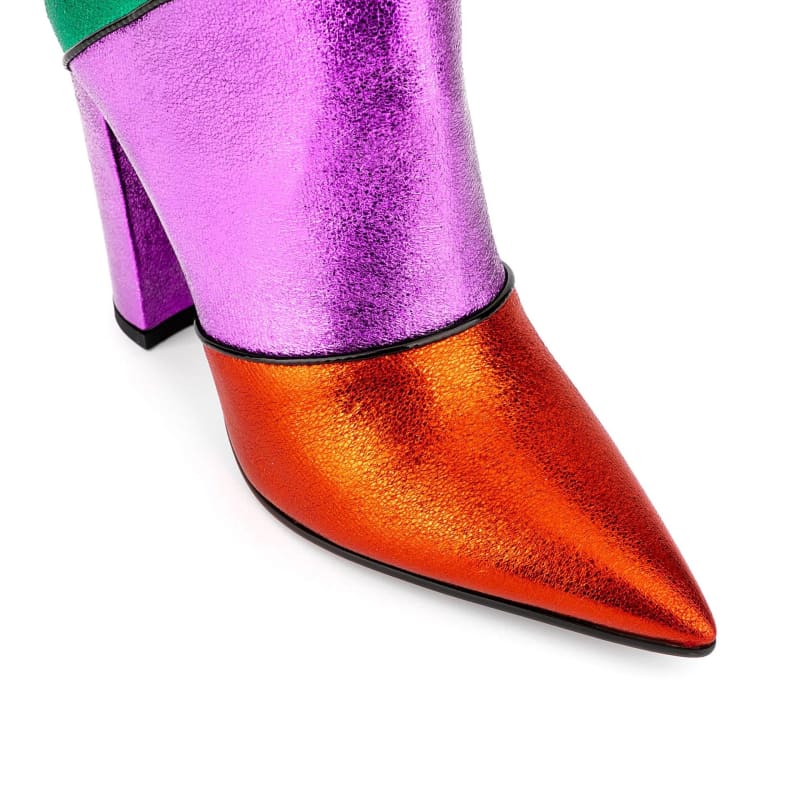 Metallic Rainbow Pride Colour Pointed Toe Chunky Heel Mid