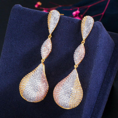 Micropaved Zirconia Three-color Long Elegant Earrings