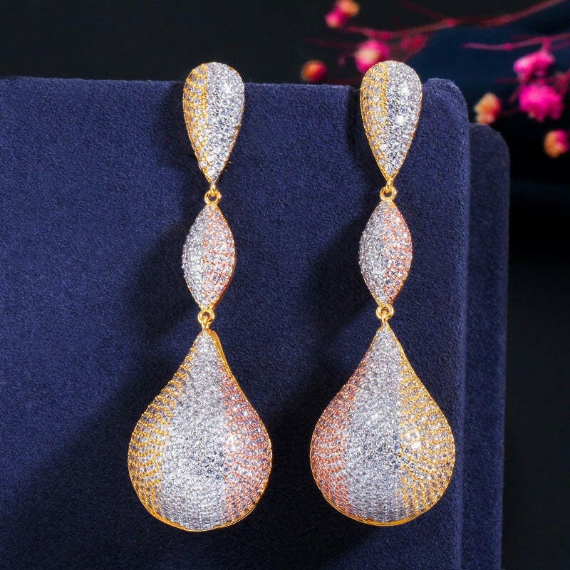 Micropaved Zirconia Three-color Long Elegant Earrings