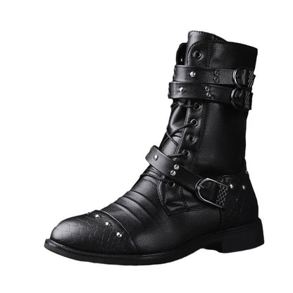 Mid Length Leather Boots Ceremonial Motorcycle Men’s