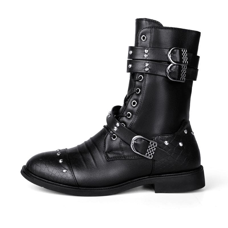 Mid Length Leather Boots Ceremonial Motorcycle Men’s