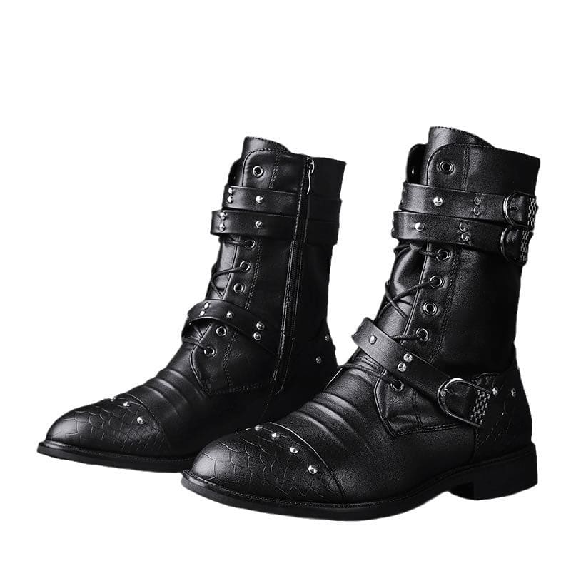 Mid Length Leather Boots Ceremonial Motorcycle Men’s